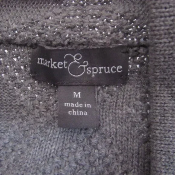 Market and Spruce Gray Diamond Weave Open Front Cardigan Sweater Size Medium - Picture 3 of 3